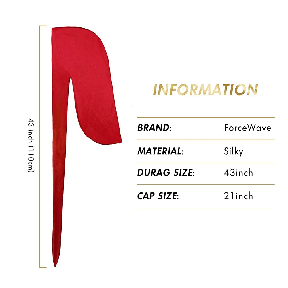 ForceWave Silky Durag for Men Wave Cap Satin Dorag for Men Women 360 Wave Red