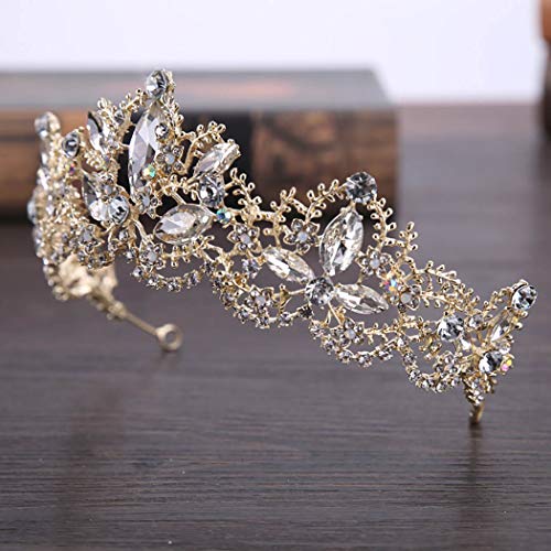 Haomye Baroque Wedding Crowns Queen Crystal Crown Butterfly Flower Tiaras Hair Jewelry Bridal Hair Accessories for Women and Girls (Glitter)