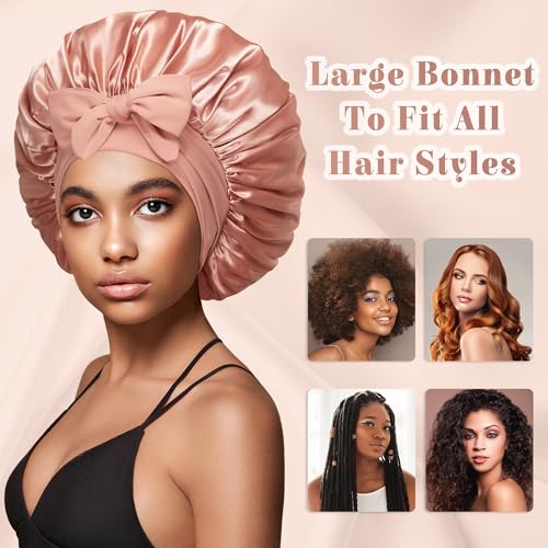 vidsel Bonnet with Tie Band Satin Bonnet Silk Bonnet for Sleeping Women, Silk Hair Bonnet Reversible Double Layer Sleep Cap Bonnet for Curly Hair Braids