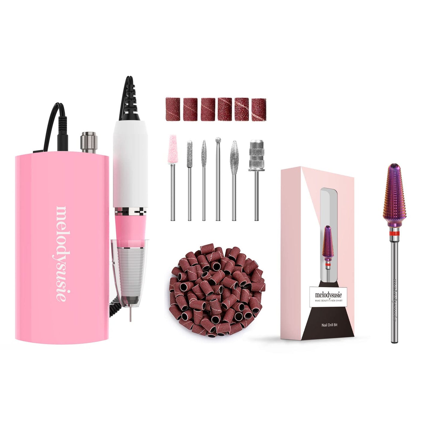 MelodySusie Rechargeable Portable Nail Drills with Professional Tornado Nail Drill Bits