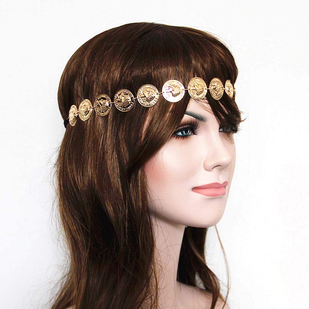 Dreamyn Vintage Coins Head Chain Sequins Hair Chain Gypsy Headpiece Hair Jewelry for Women and Girls (Gold)