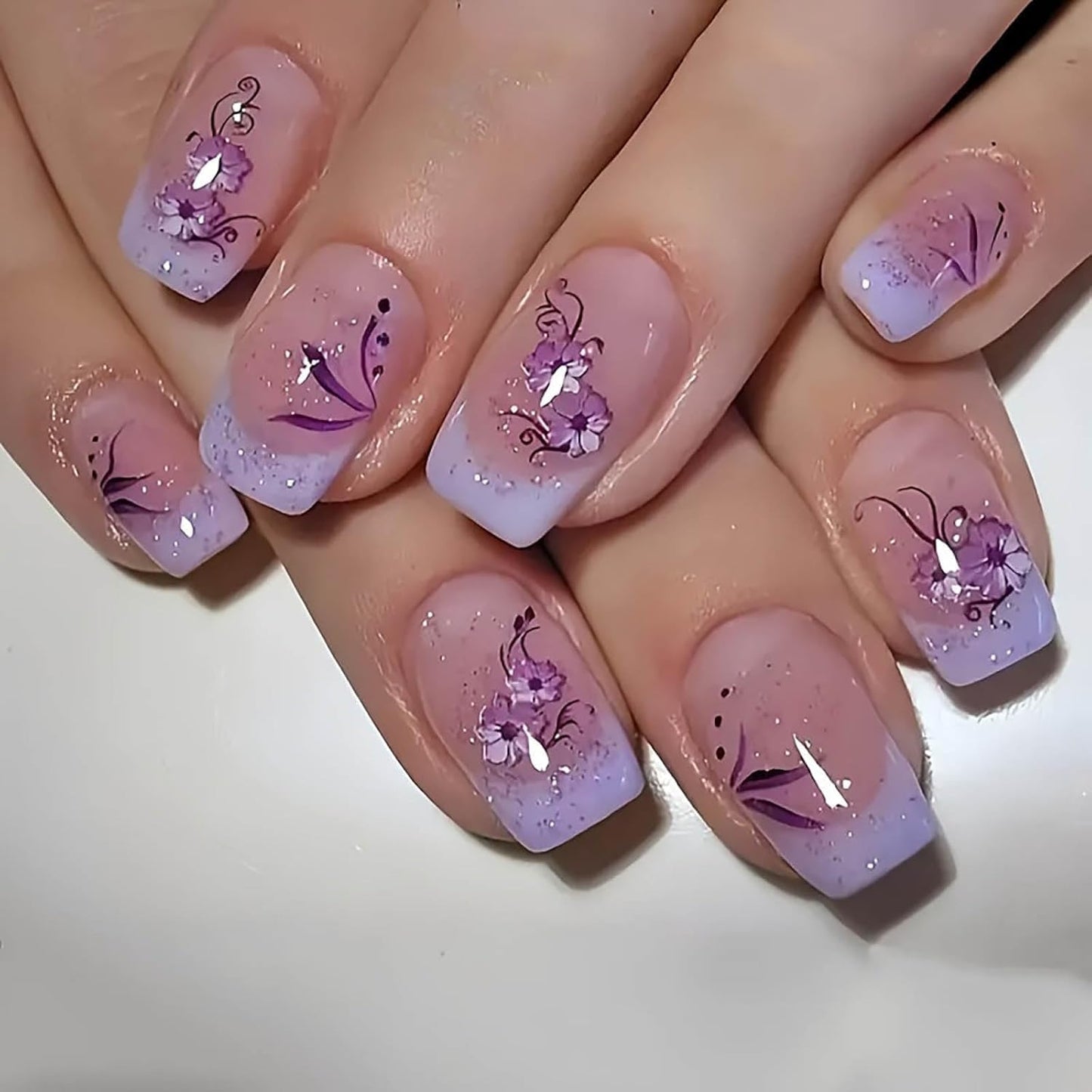 Semi Cured Gel Nail Strips French Tip Gel Nail Strips with Flower Designs Glossy Pink Stickers Wraps Need UV/LED Light Salon Quality & Easy to Use for Women 20 Pcs