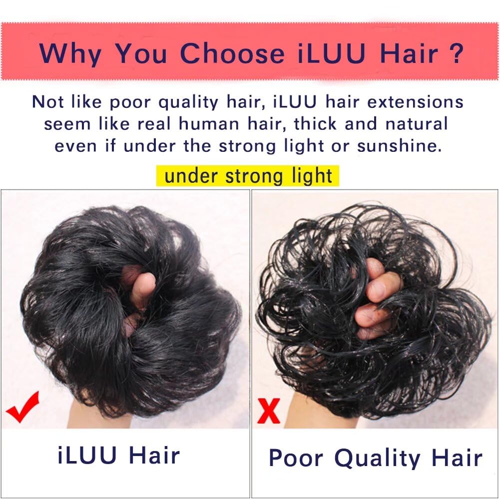 iLUU 2 Pieces Women's Curly Messy Buns Hair Scrunchie Wigs Hair Extensions Silver Color Wavy Synthetic Updo Curly Hair Bun Extension Party Haipieces Hair Buns for Women Girl (Silver)