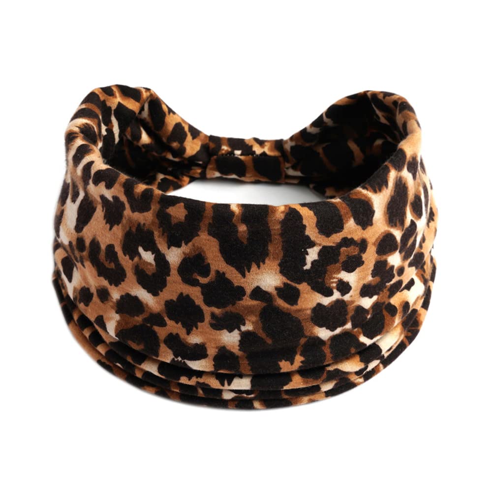 Ainuno Wide Boho Headbands for Women Workout Bandana Fashion Yoga Head Bands Hair Knotted Elastic Head Wrap Pack of 3,Fashion Leopard