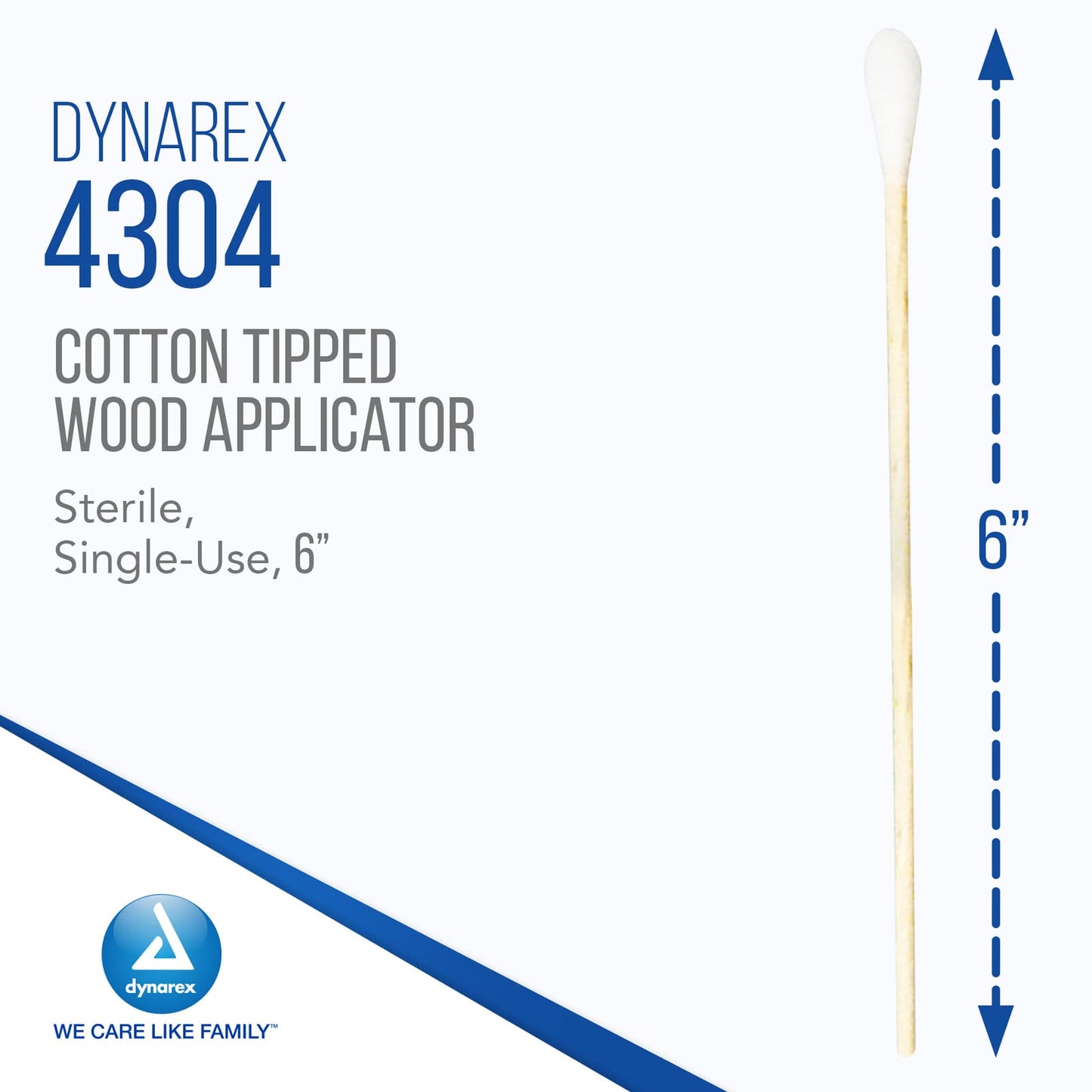 Dynarex 4304 Sterile Cotton Tipped Applicator, 6" Length, Single-Use Wooden Cotton Tip Applicator for Wound Care & Dressing, Hygiene, Makeup, Cleaning, Pack of 1000