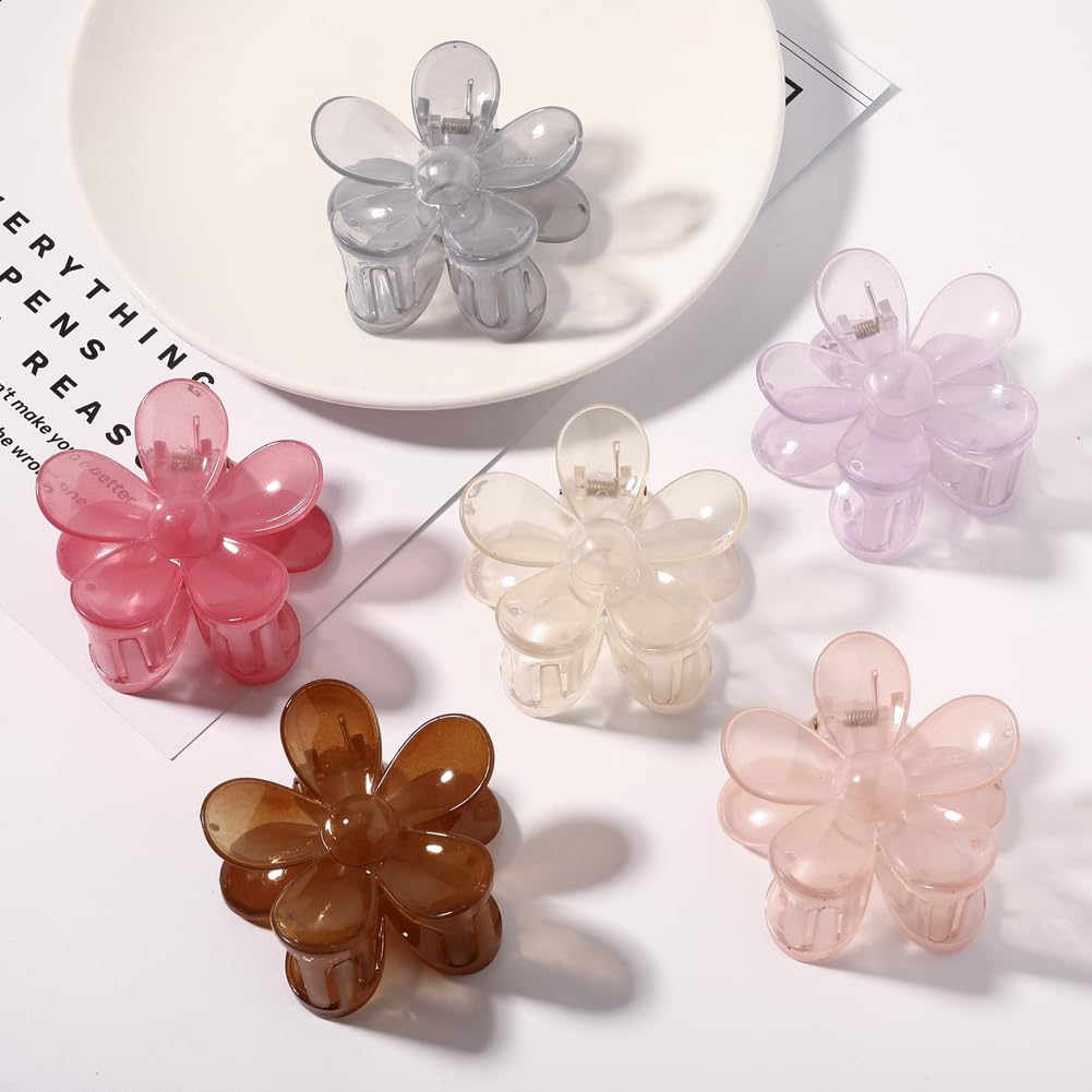 Flower Hair Claw Clips Set - 8PCS Nonslip Large Strong Hold Daisy Design Hair Accessories for Thick and Long Hair, 8 Colors