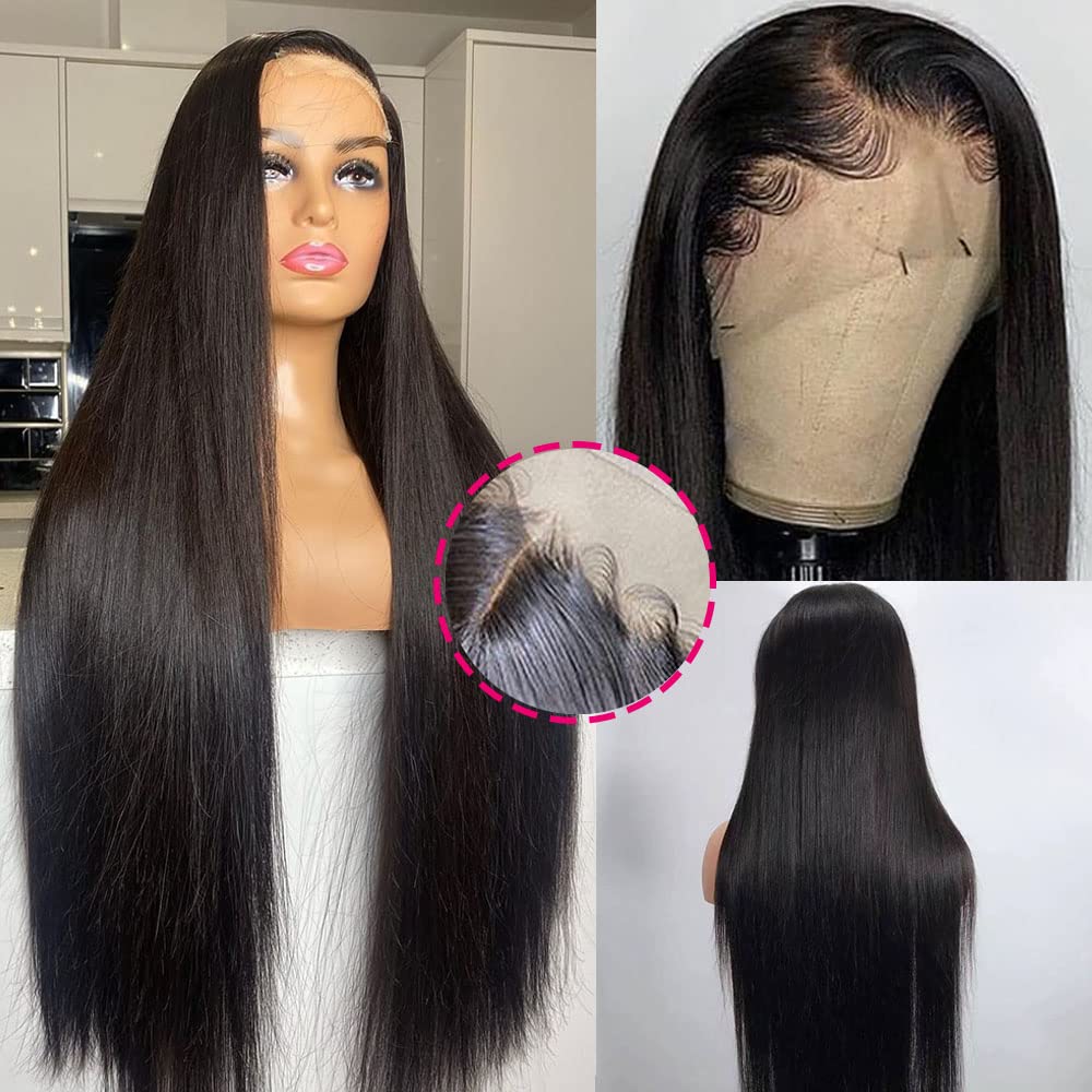 LHHUR Lace Front Wigs Human Hair Straight 13X4 HD Lace Front Wigs Human Hair Glueless Wigs Pre Plucked 180% Density Brazilian Virgin Human Hair Wigs for Black Women 22inch