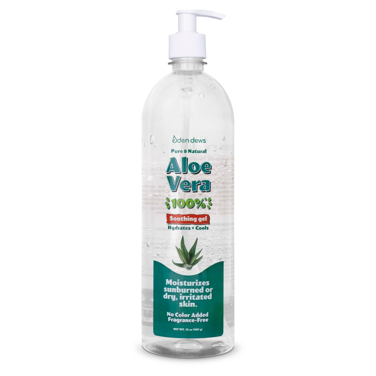 Eden Dews Organic Aloe Vera Gel 100% Pure & Natural Gel, Moisturizing, Face Skin & Hair Care, Sun Burn Relief, Hydrating & Soothing for Dry Skin, Acne, Razor Bumps, Made in USA, Unscented, 32 oz