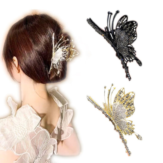 Diamond Non-Slip Strong Metal Hair Clips, 2Pcs Sparkly Butterfly Hold Hair Claws for Women, Big Headwear Gifts
