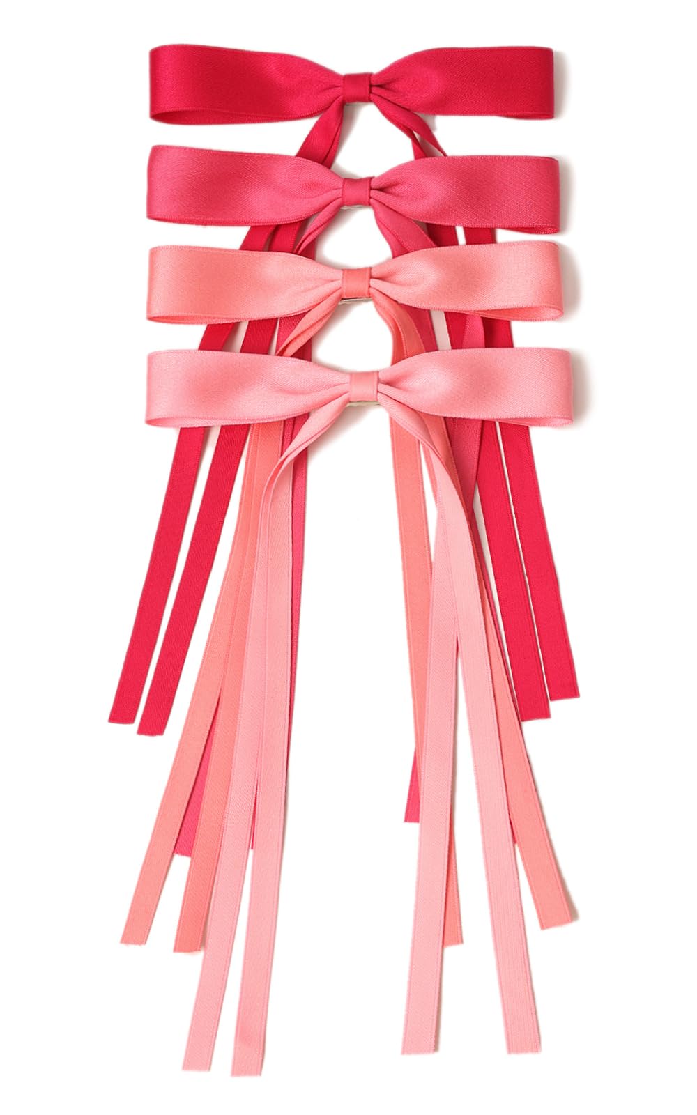 LFOUVRE Hair Accessories, Pink Ribbon Bows with Long Tassels for Hair, Hair Clips for Women and Girls, 4pcs