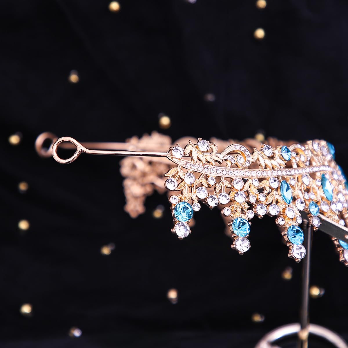 Kamirola Tiara for Women, Crystal Queen Crowns, Rhinestone Princess Tiaras, Royal Hair Accessories Perfect for Birthday,Prom,Decorations, Wedding Brides, and Halloween (Gold & Skyblue)