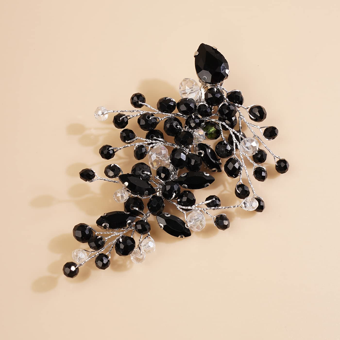 Kercisbeauty Black Crystal Hair Piece for Women and Girls Wedding Bridal Hair Clips Boho Cute Rhinestones Hair Accessory (Black)