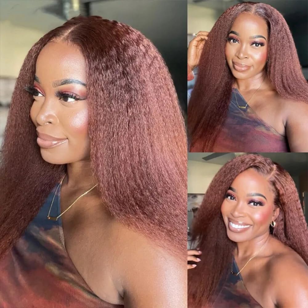 Color 33 Bundles Human Hair Reddish Brown Kinky Bundles Copper Red Yaki Straight Bundles Double Weft Brazilian Human Hair Auburn Yaki Straight Bundles Soft and Silky 24 24 24 Inch