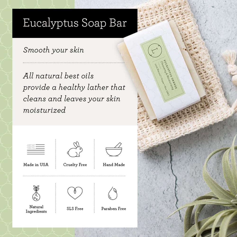Men's Spa Gift Set, Natural Handmade Gift for Him - Eucalyptus Scent Bath & Body Skincare Package - 8 pcs, Massage Oil, Beard oil, 2 Soaps, Foot cream,Soap Saver, Lip Balm, Towel
