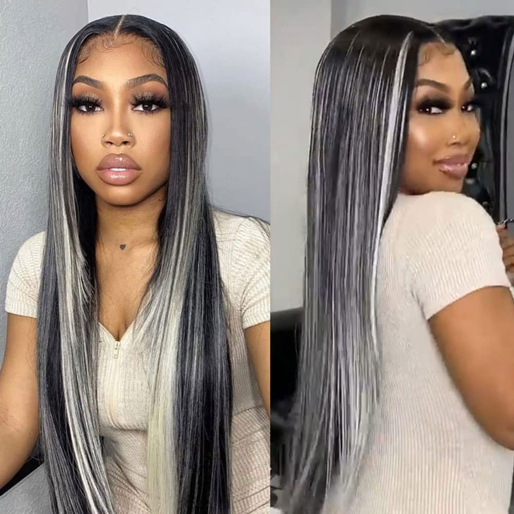 Hihglight Human Hair Bundle Brown and Grey Grade 8A Brazilian Remy Hair 3 Bundle With Dark Roots Unprocessed Virgin Hair Straight Brown Hair Bundles 28 28 28 Inch