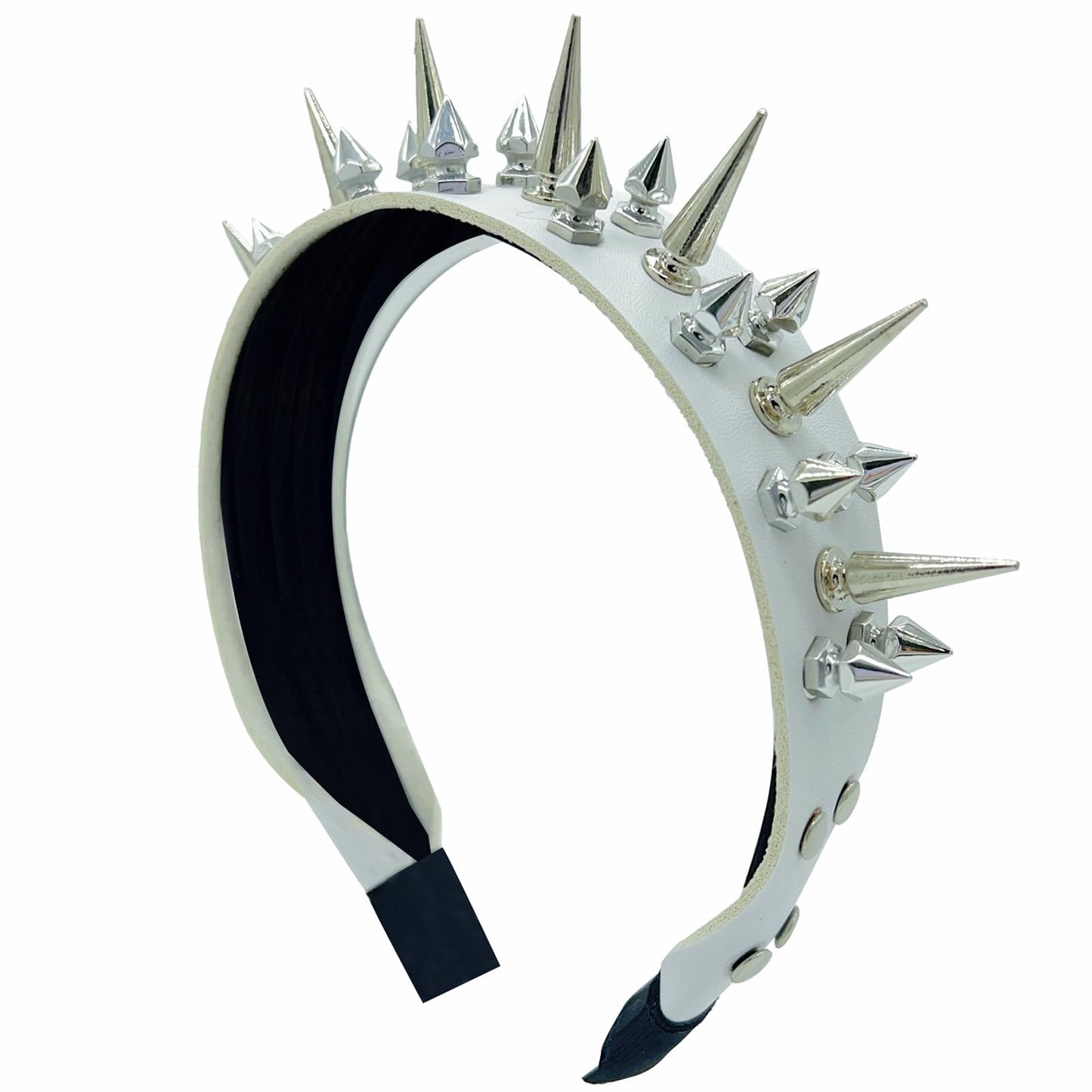 Mxdreoil Women Steampunk Spikes Headband PU Leather Women Headband Gothic Headband (BS White2)