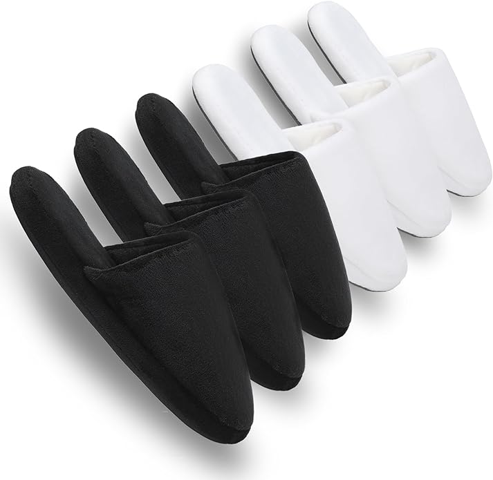 3-Pair Luxury Spa Slippers - Cotton Memory Foam Non-slip Closed Toe Washable Slippers for Hotel,Guest,Travel,Bride,Women and Men