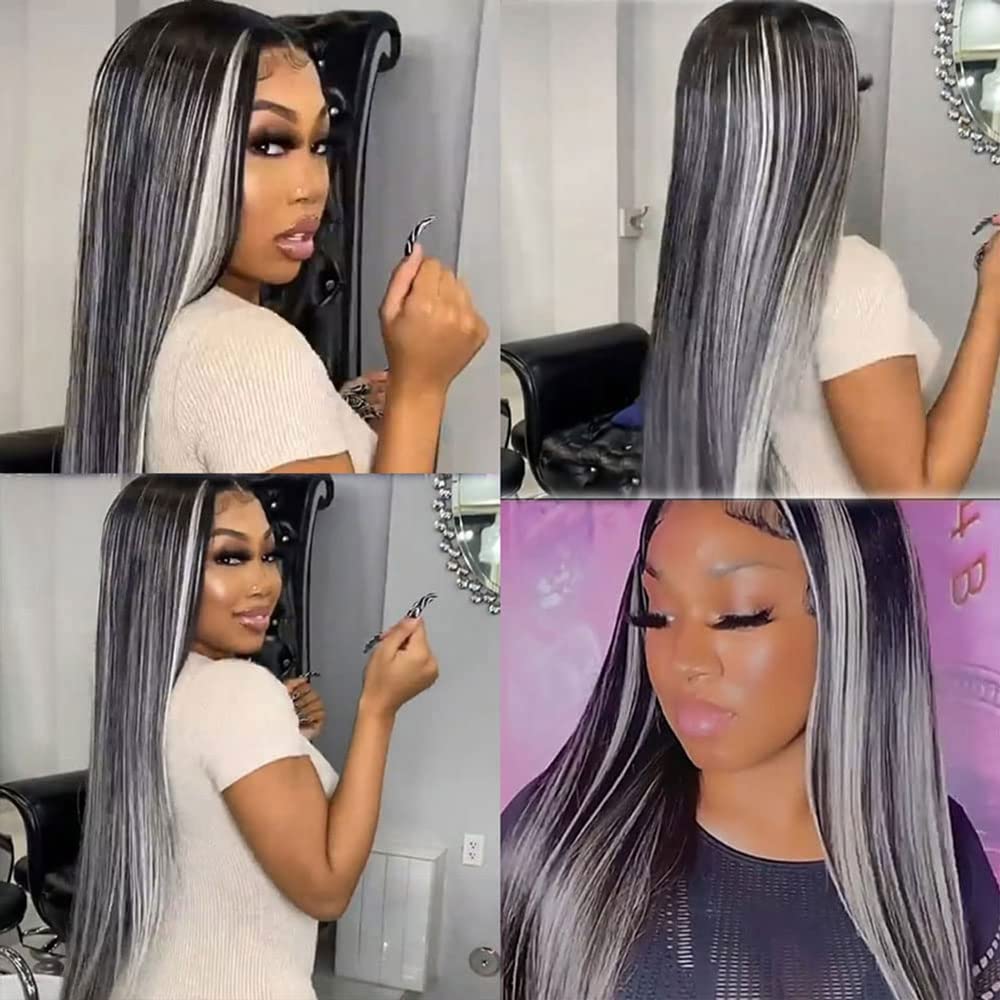 Hihglight Human Hair Bundle Brown and Grey Grade 8A Brazilian Remy Hair 3 Bundle With Dark Roots Unprocessed Virgin Hair Straight Brown Hair Bundles 28 28 28 Inch