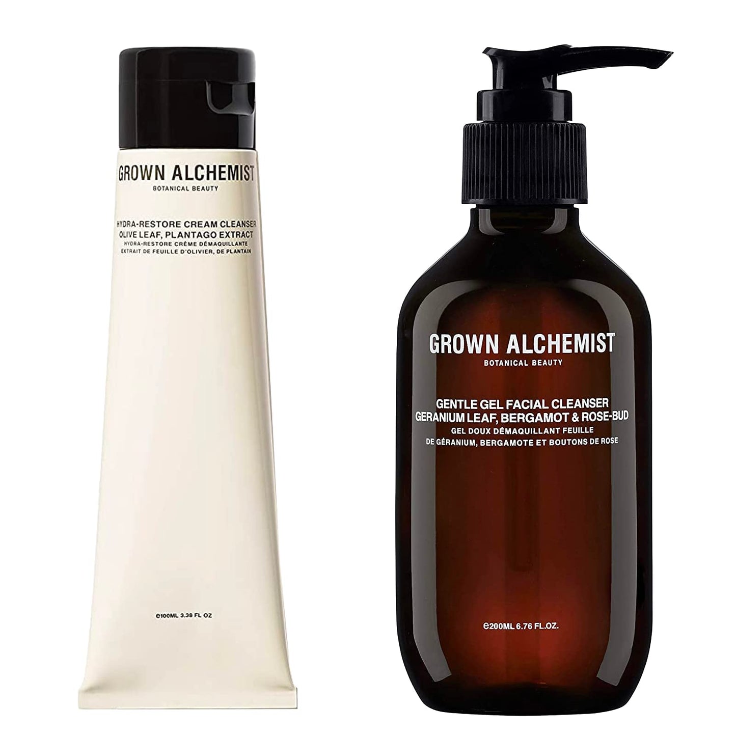 Grown Alchemist - Double Cleanse Bundle Kit: Hydra-Restore Cream Facial Cleanser and Gentle Facial Cleanser with Bergamot & Rosebud