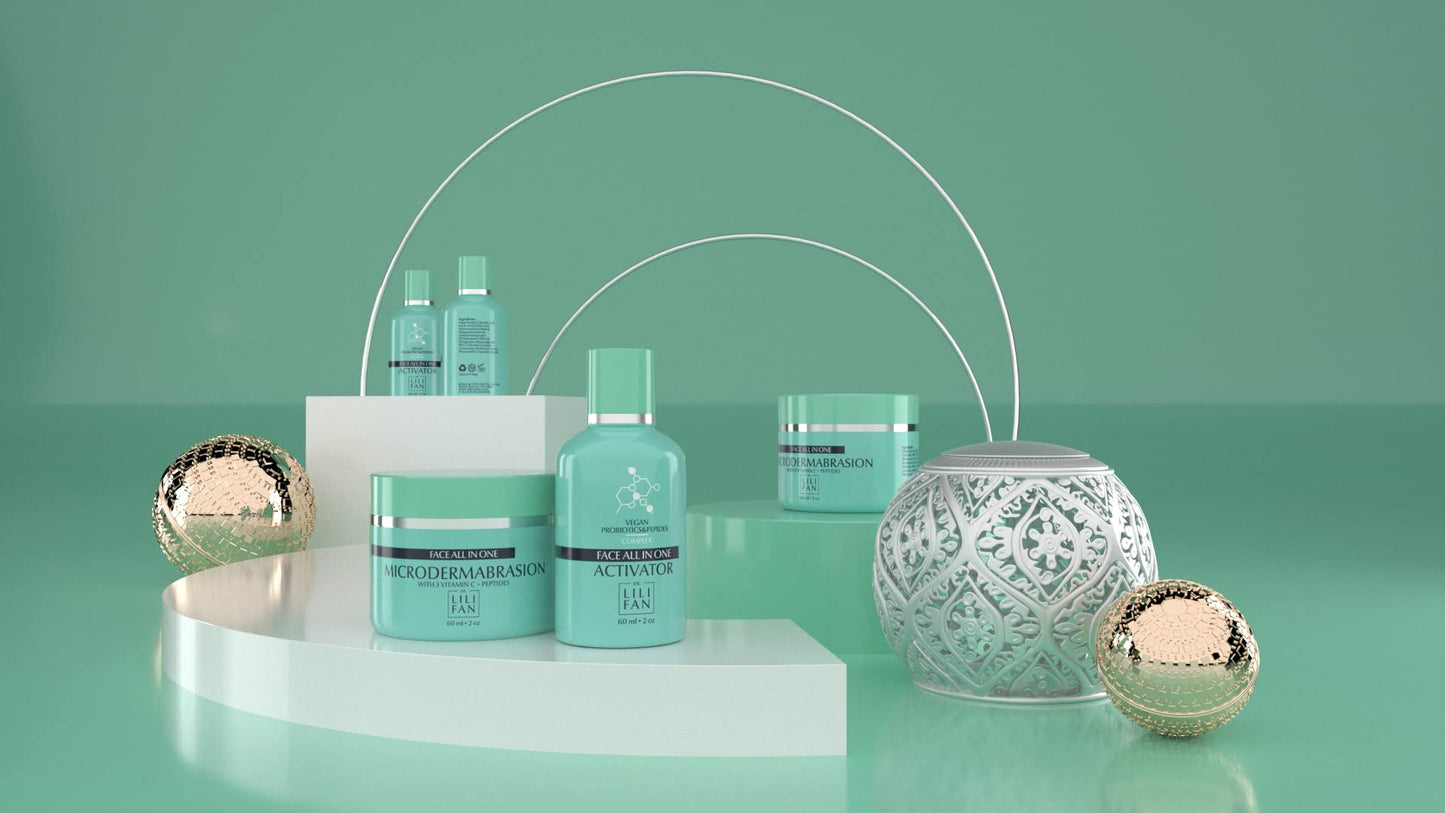 Dr. Lili Fan Probiotic All-In-One Microdermabrasion Kit. Includes Microdermabrasion Exfoliator and Activator Serum. Removes Dead Skin Cells and Brightens Skin.