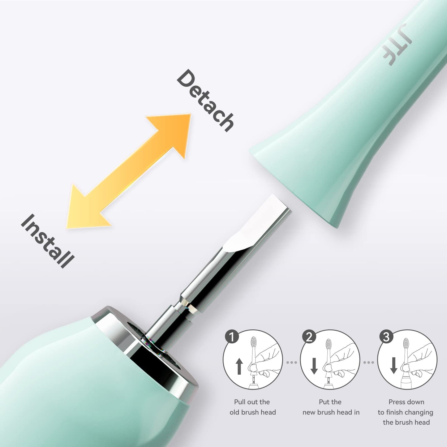 JTF Sonic Smart Toothbrush Genuine Gentle Brush Heads, 3 Pack, Green, P200