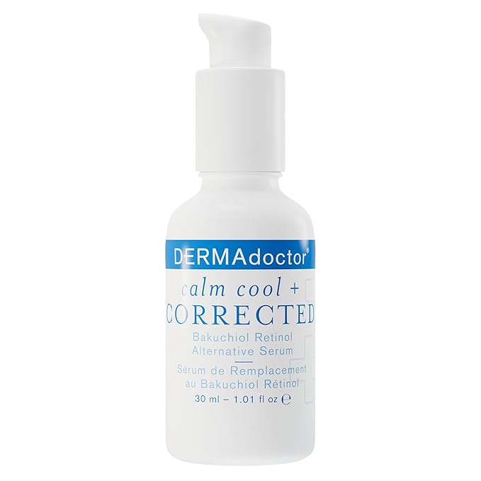 DERMAdoctor Calm Cool + Corrected Dermatologist Formulated Bakuchiol Retinol Alternative Serum for Sensitive Skin; Anti Aging Serum for Fine Lines, Wrinkles, Brightening and Pore Minimizing - 1.01 oz