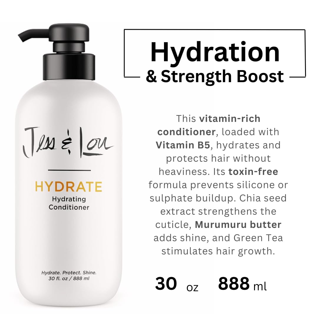Jess & Lou BEAUTY HYDRATE Hydrating Conditioner - Natural, Vegan, Toxin-Free Formula for Soft, Shiny Hair - All Hair Types, (30 oz)