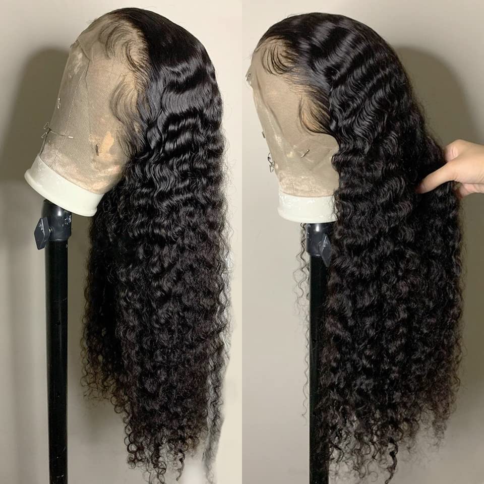 Lace Front Wigs Human Hair 13x4 HD Transparent Deep Wave Human Hair Lace Front Wigs for Women 180% Density Lace Front Wig Pre Plucked with Baby Hair Deep Curly Lace Frontal Wig Human Hair(22inch)