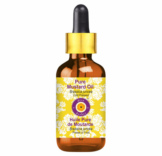 Deve Herbes Pure Mustard Oil (Brassica juncea) with Glass Dropper Cold Pressed 30ml (1 oz)