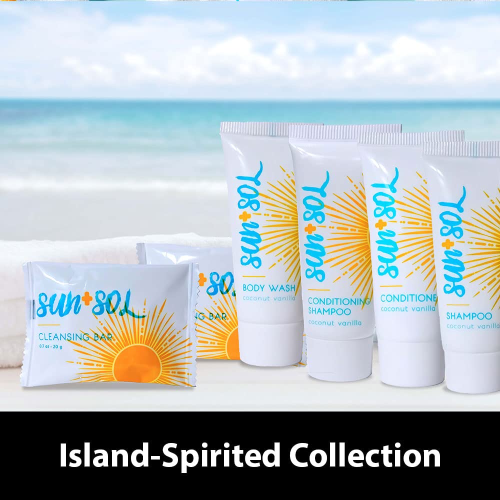 World Amenities - Sun + Sol Bulk Hydrating Conditioner With Warm Coconut & Vanilla Fragrances, Travel Size Toiletries, Mini Hotel Amenities, 0.7 oz, 300 Count