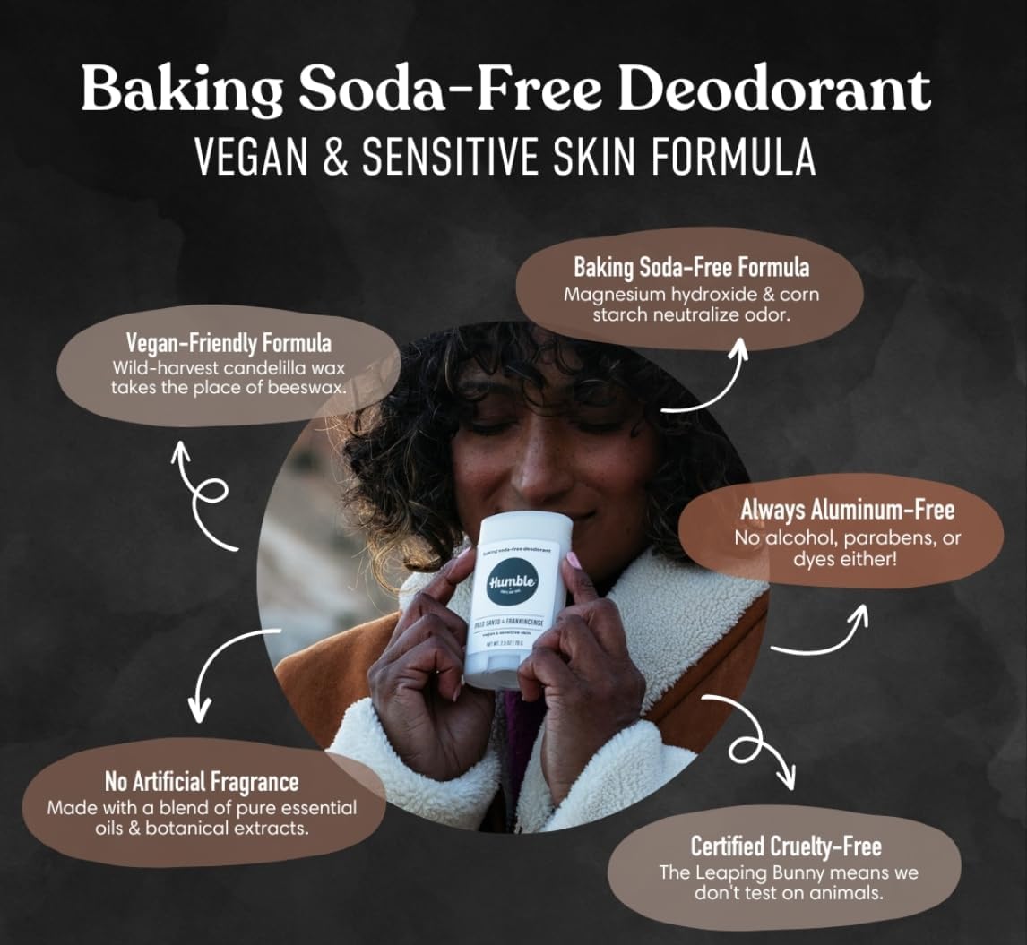 HUMBLE BRANDS Aluminum-Free Deodorant, Vegan and Cruelty- free, Formulated for Sensitive Skin, Patchouli & Copal, 2.5 Ounce (Pack of 1)