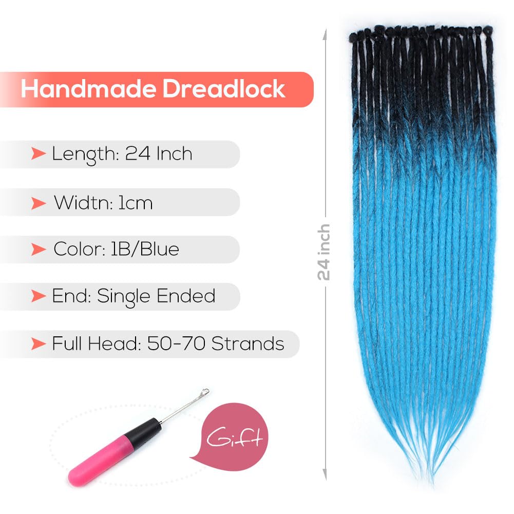 Kraler 24 inch 40 Strands Thick Dreadlock Extensions, SE Ombre Blue Crochet Dreadls Extensions of Synthetic Hair 1cm Width Hip Hop Style Dreadlock for Girls