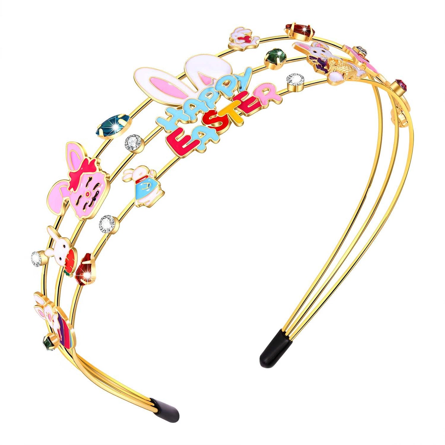 mokkia Hairband, Orange - Thanksgiving Headband for Women, Fall Accessories with Enamel Carrot Bunny, Jeweled Rhinestone Headband, Easter Outfits Spring Holiday Gifts