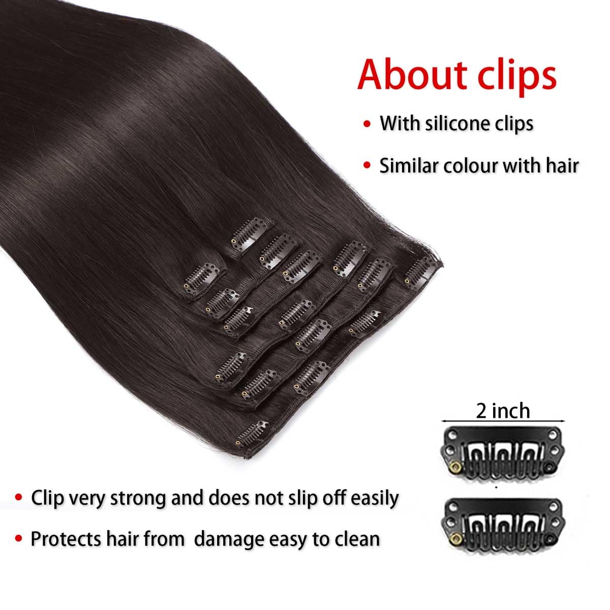 Clip in Hair Extensions Real Human Hair Straight 20 Inch 7pcs 120g Clip ins Hair Extensions Brazilian Remy Human Hair 16 Clips Double Weft Human Hair For Women (20 Inch, #2 Dark Brown)