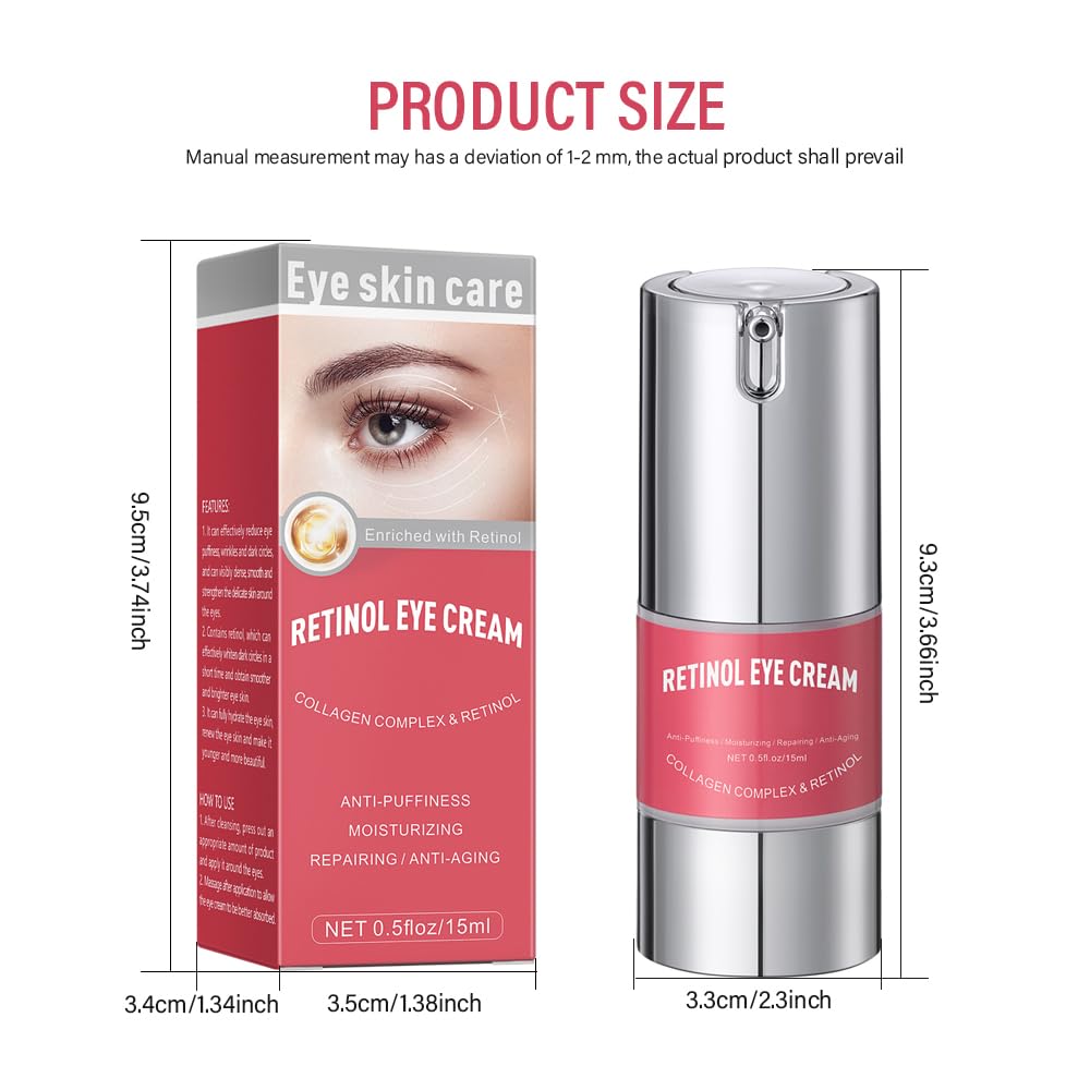 paminify Retinol Eye Cream for Dark Circles and Puffiness, Anti Aging Under Eye Cream Reduce Wrinkles Fine Lines, with Collagen and Hyaluronic Acid,Smooth and Hydrate,Suitable for Sensitive Skin