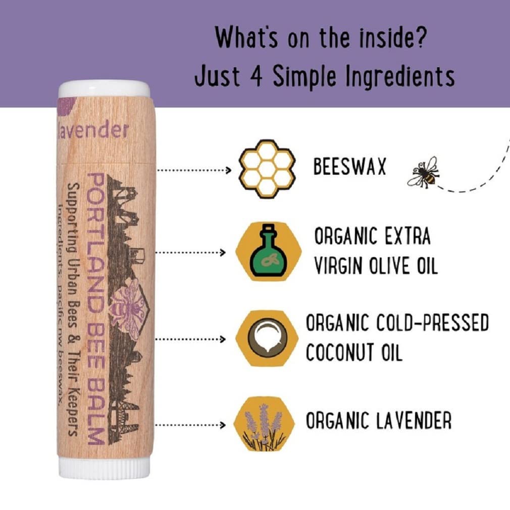 Portland Bee Balm All Natural Handmade Beeswax Based Lip Balm, Lavender 24 Count