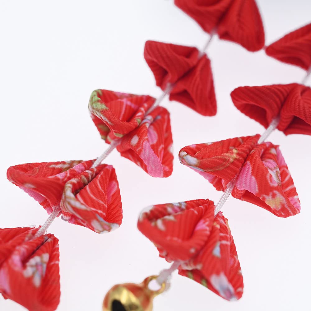 Japanese Style Women Flower Hair Clip Tassel Hair Ornament, Kimono Decor Fabric Hanfu Hairpin Accessories For Christmas Party Costume Gift (Red)
