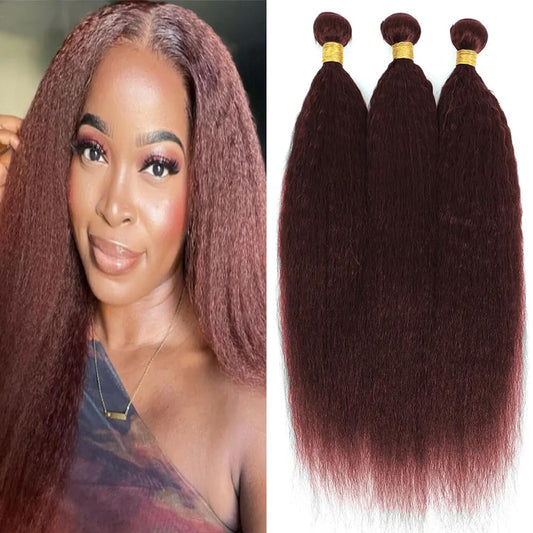 Color 33 Bundles Human Hair Reddish Brown Kinky Bundles Copper Red Yaki Straight Bundles Double Weft Brazilian Human Hair Auburn Yaki Straight Bundles Soft and Silky 24 24 24 Inch