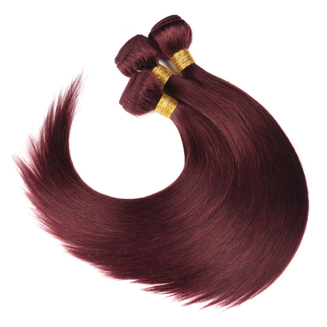 Straight Hair 8A Brazilian Virgin Hair 99j Burgundy Straight Hair 100% Unprocessed Human Hair Weaves 3 Bundles with Lace Closure 4x4 Free Part Red Wine Color Weft Weaves 12 14 16 with 12C,burgundy…