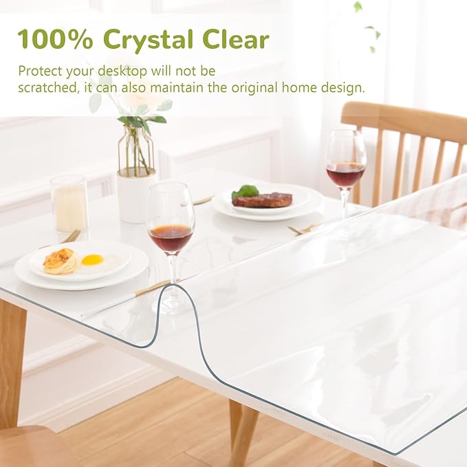36 x 96 Inch Clear Table Cover Protector, Clear Table Protector for Dining Room Table, 1.5mm Plastic Table Cover, Waterproof Table Pad for Kitchen, Office