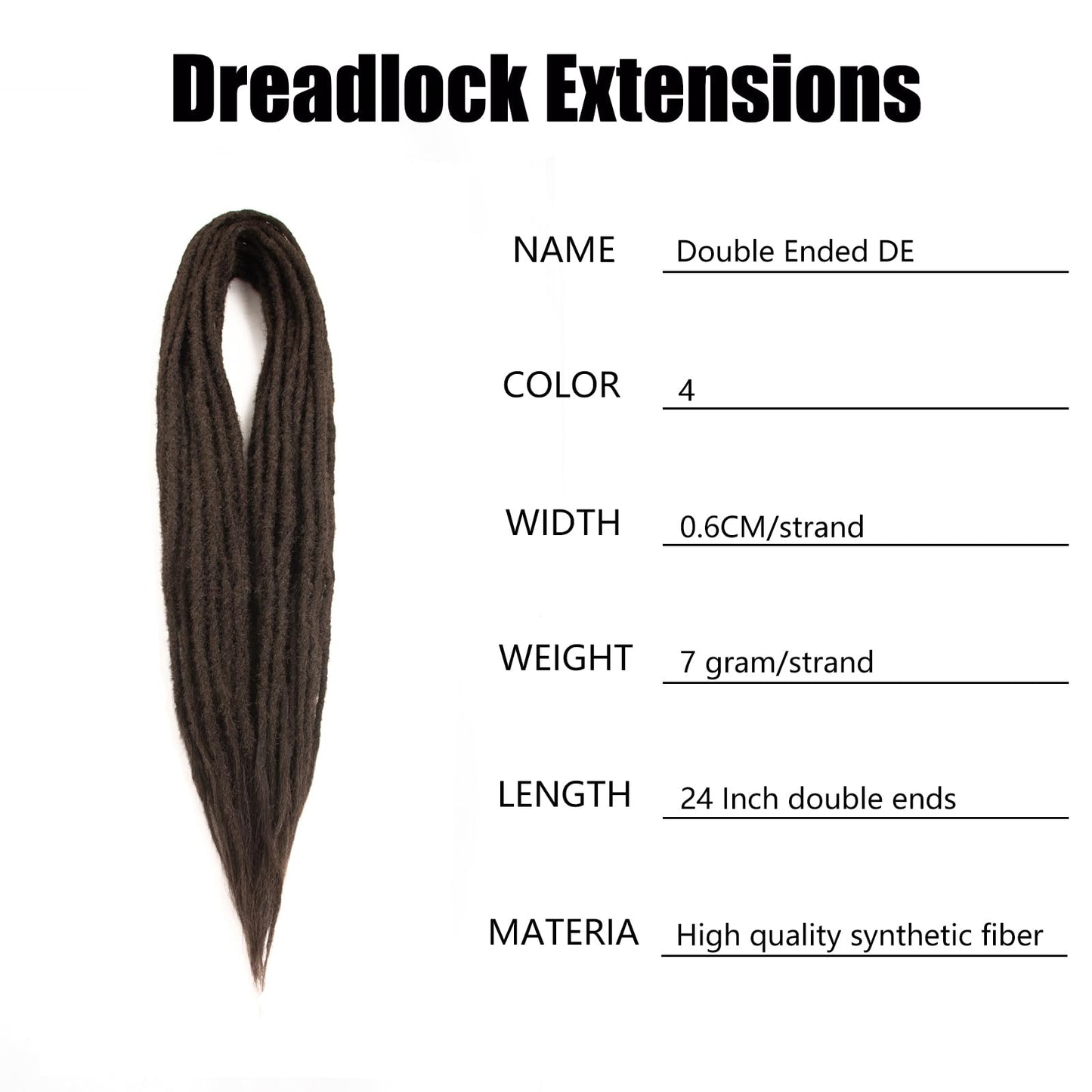 Double Ended Dreadlock Extensions 0.6CM Diameter Synthetic Hair 24Inch 10Strands Reggae Braids Hip-hop Style(Double Ended 10trands,4)