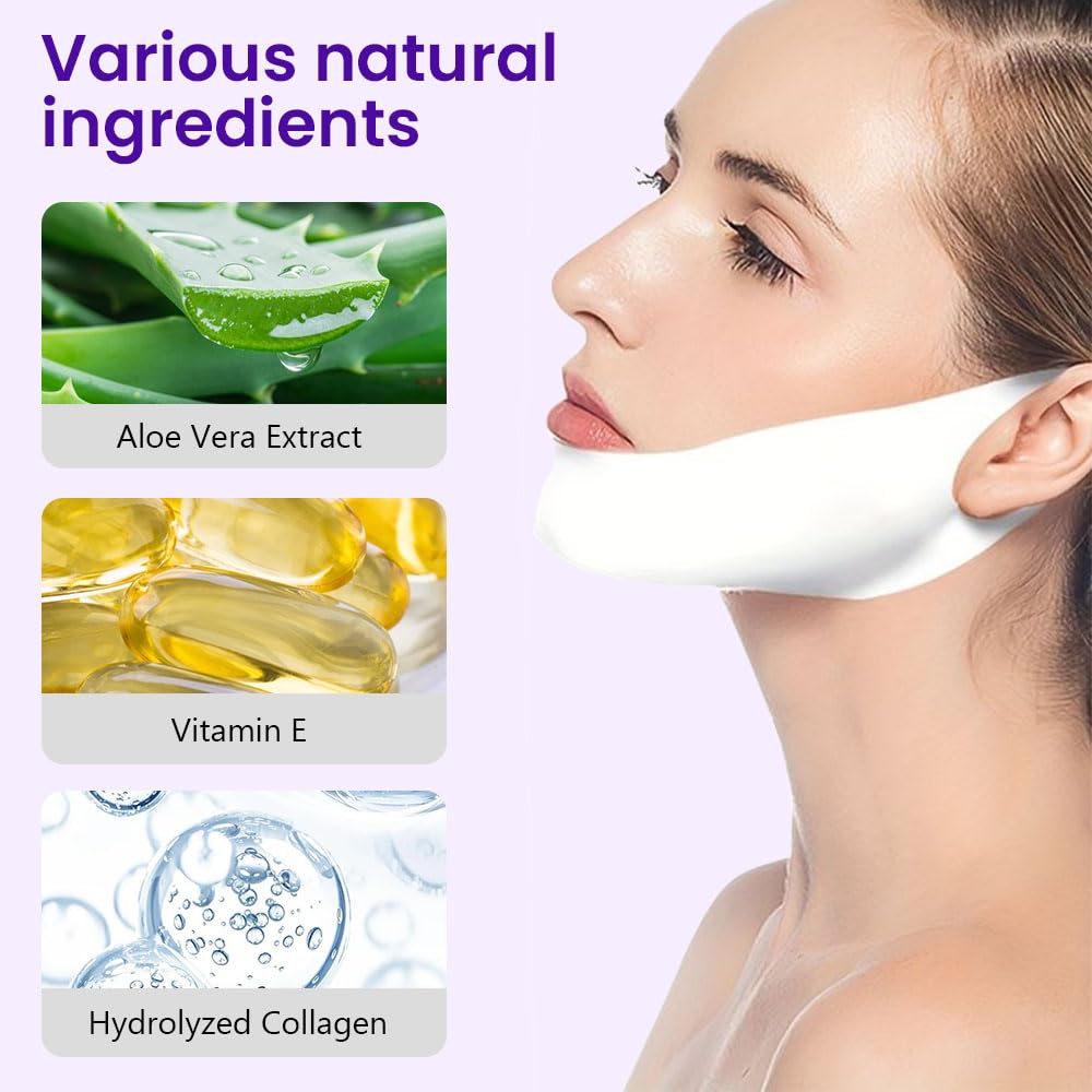 evpct 6Pcs V Line Lifting Hydrogel Collagen Mask Strap with Aloe Vera and Seaweed, Hydrating and Anti-aging