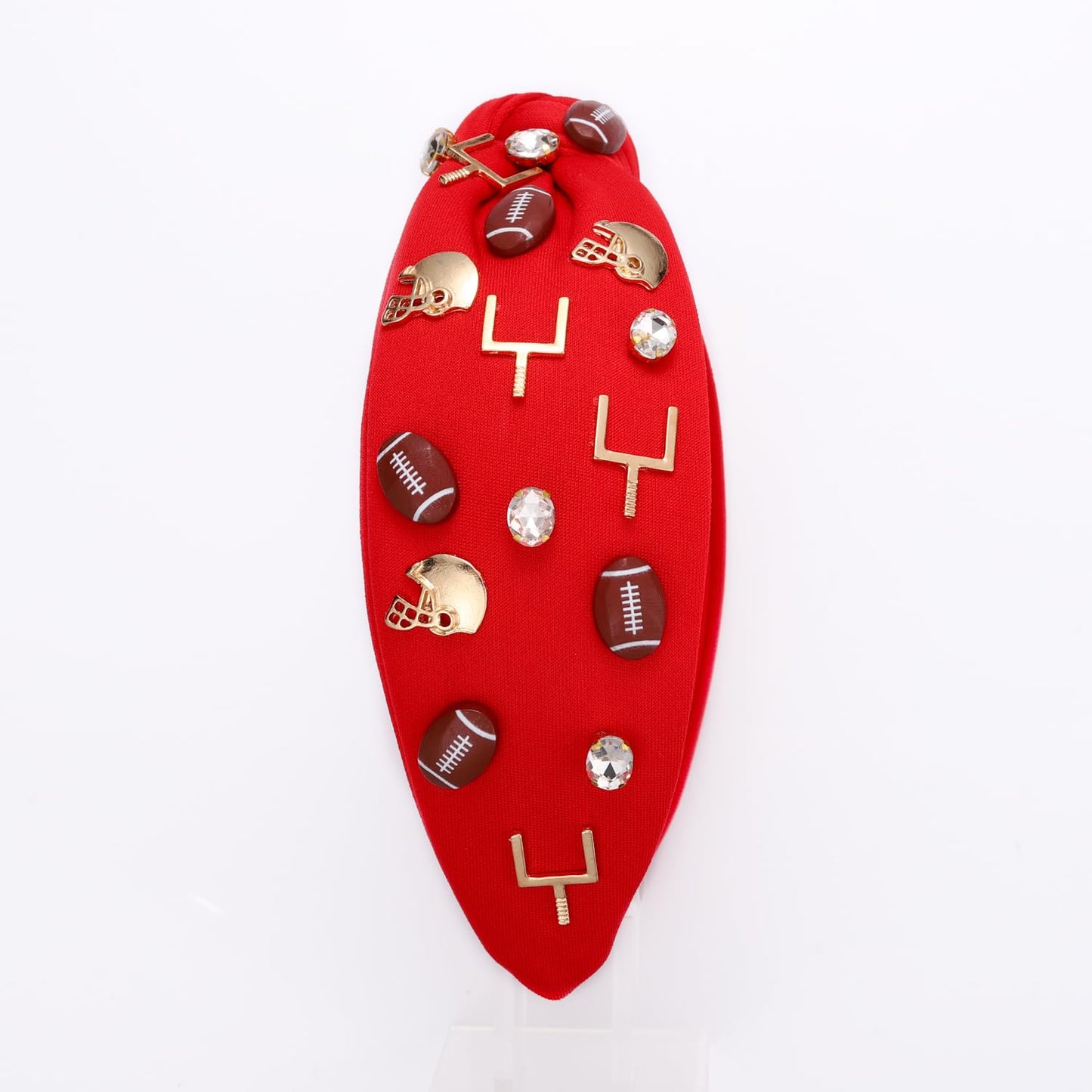 Football Headband for Women Football Accessories Beaded Football Rhinestone Crystal Knotted Headband Jeweled Embellished Game Day Top Knot Headband Football Mom Hair Accessories (A-Red Football)