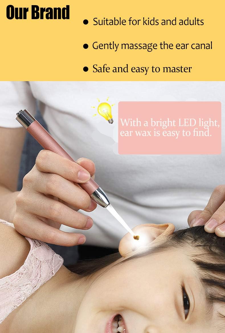 Ear Pick，Ear Wax Removal Tool，LED Lights Ear Cleaning Kit，Updated Version、Non-Slip，Soft Safety Spoon Head，Replaceable and Easy to Clean，Safe Material