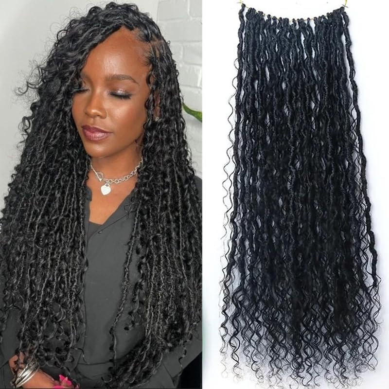 FlowerSeason Pre Crochet Dreadlocks Braids Hair Pre Looped With Human Hair Curls Curly Ends Extensions For Black Women 25 Strands(22 inch)