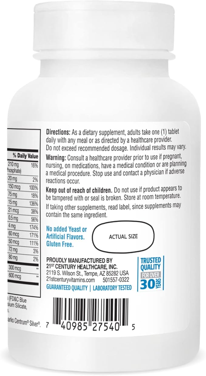 21st Century Sentry Senior Men 50Plus Tablets, White Unscented 100 Count (Pack of 2)
