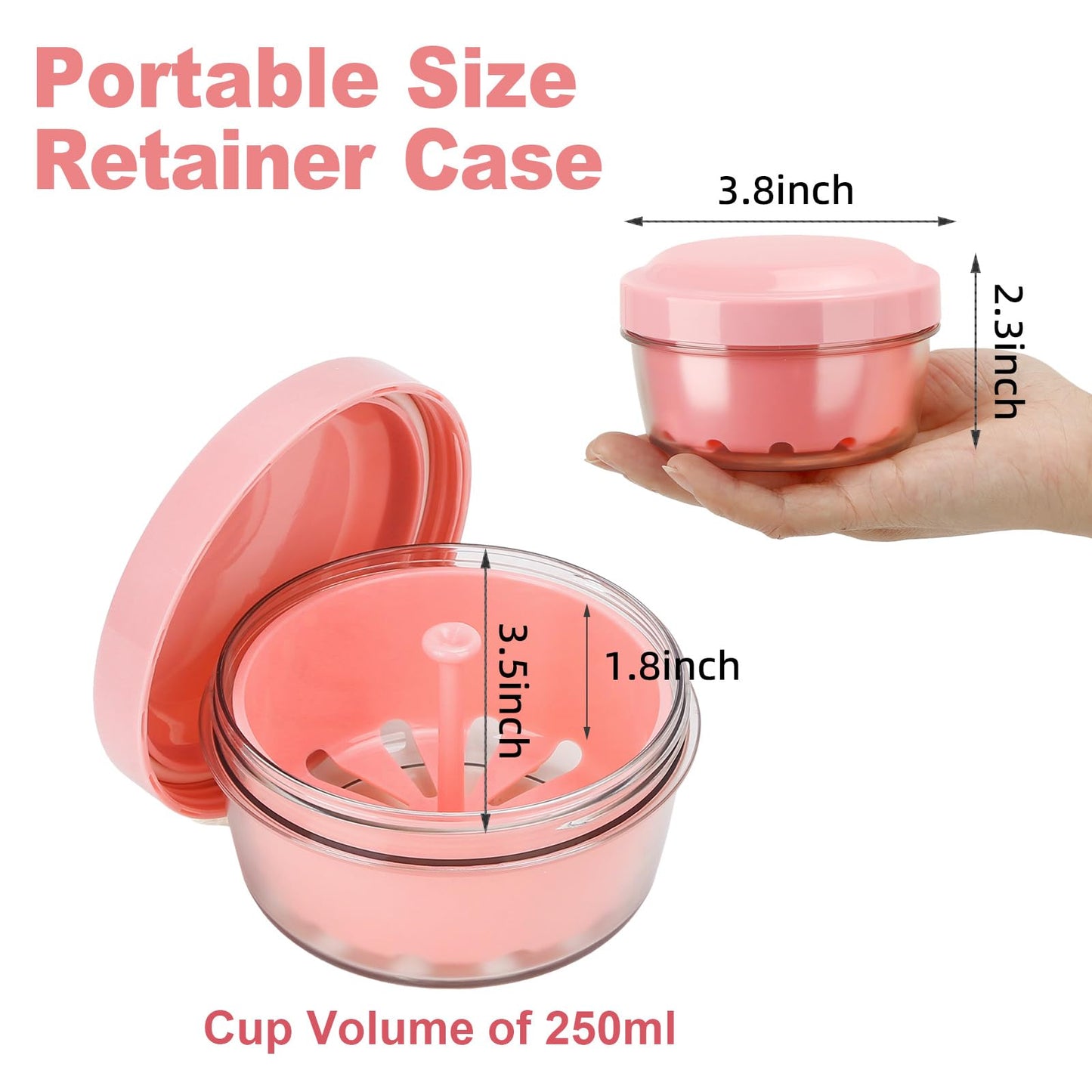 Leakproof Denture Bath Case, Denture Soak Case for Travel, Portable Denture Container Cups Box for Braces/Mouth Guard/Night Guard/Retainers, with Brush and Removal Tool – Pink