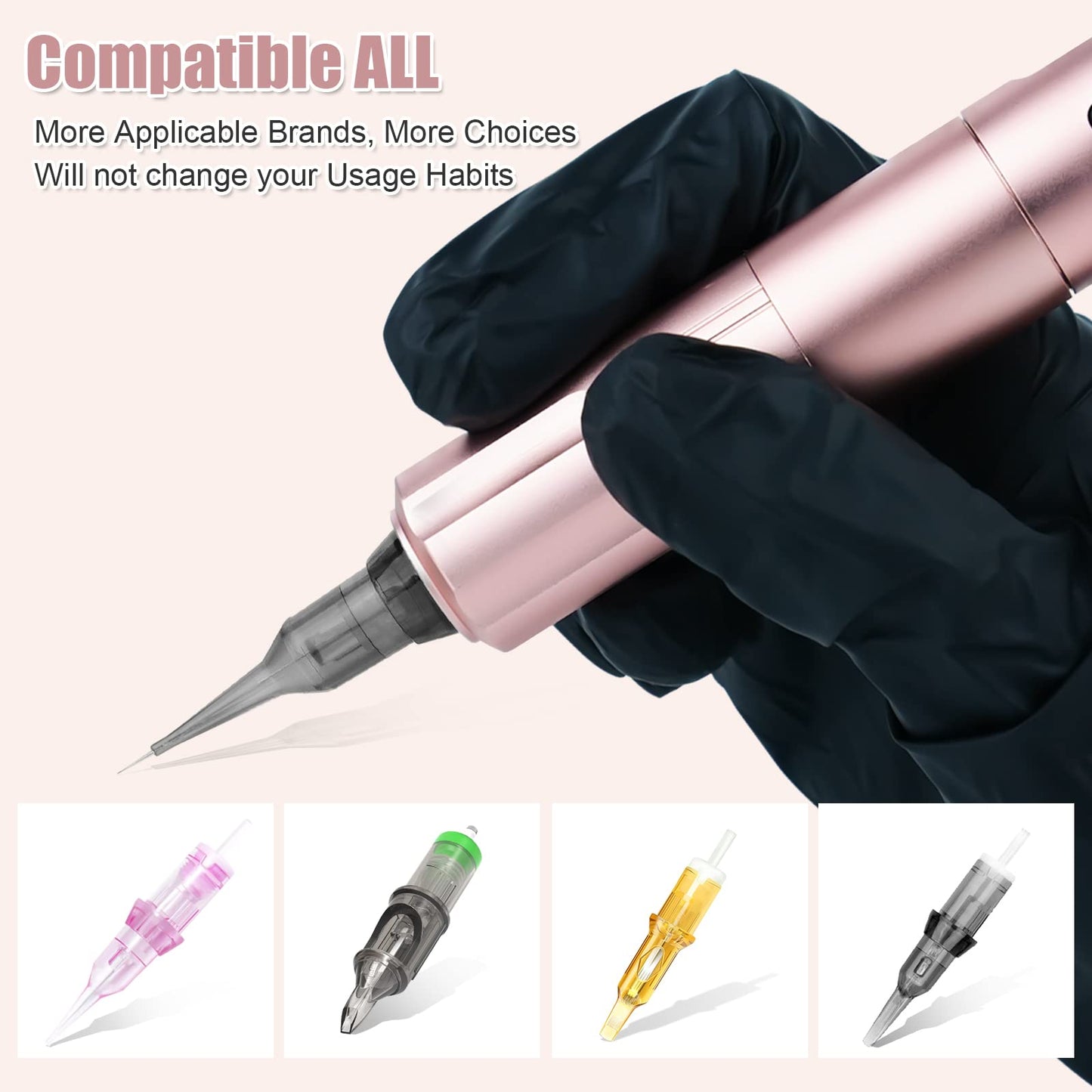 INKCHUM Microblading Supplies Wireless RCA Machine Pen with 2 Batteries Digital OLED Display 10W Coreless Motorfor Miroblading Shading Lining Eyeliner Lips(Rose Gold)