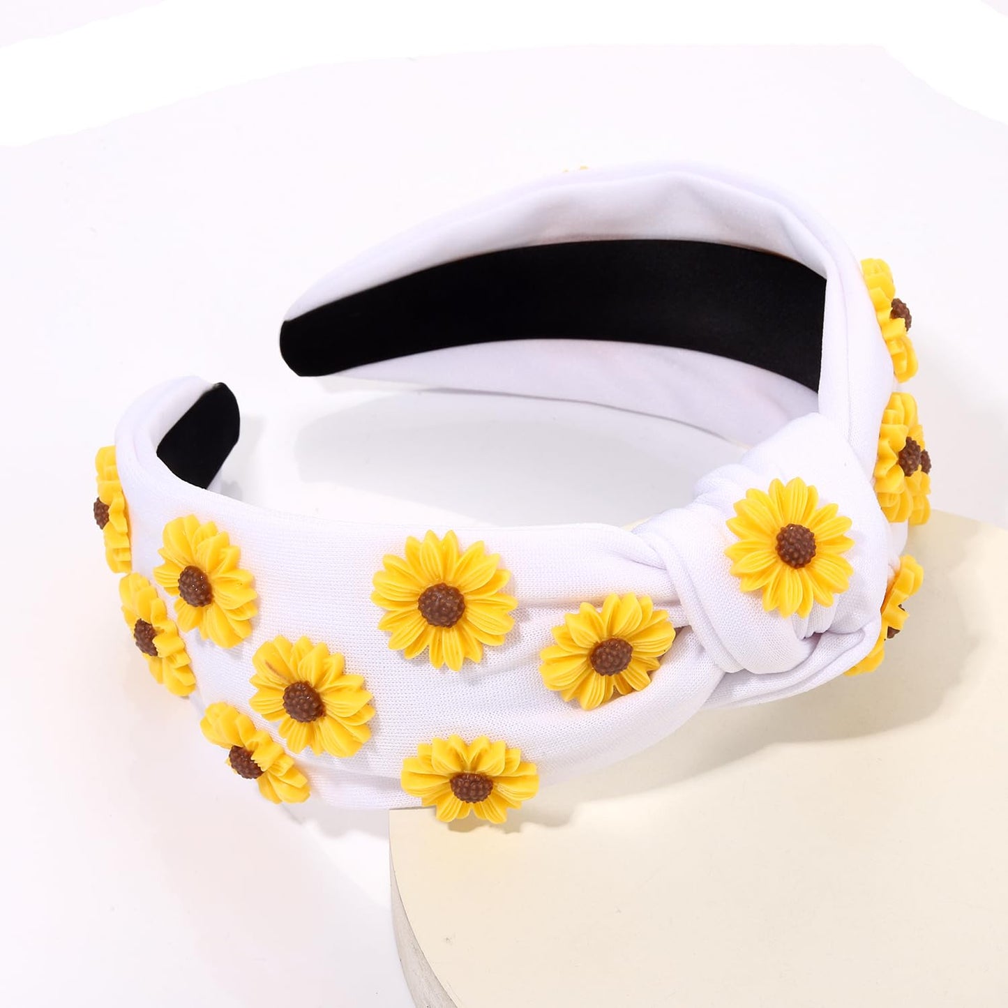 MOLOCH Flower Headband for Women Summer Beach Accessories Outfits Beaded Sunflower Knotted Headband Jeweled Crystal Top Knot Headband Summer Beach Vacation Party Decorations Gifts
