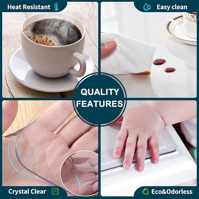 Clear Plastic Table Protector PVC Tablecloth Vinyl Table Cloths Kitchen Wooden Glass Grain Marble Surface Topper Cover Mat Waterproof Pad for Dining Living Room Tables Heat Resistant Desk Mat 36x78